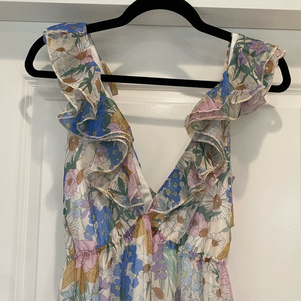 Red Dress - A Million Reasons White Floral Print Maxi Dress - Size Medium